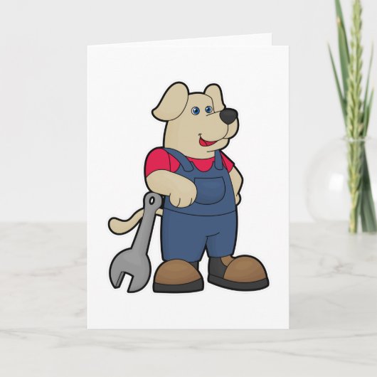 Hond als monteur met moersleutel kaart (Voorkant)