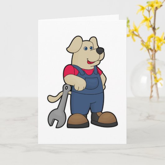Hond als monteur met sleutel kaart (Gele Bloem)
