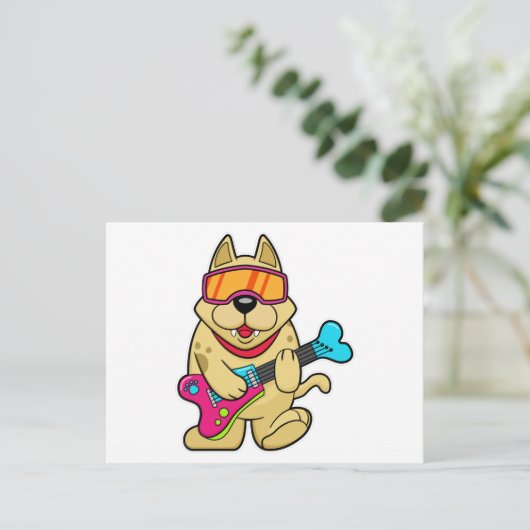 Hond als muzikant met gitaar briefkaart (Staand voorkant)