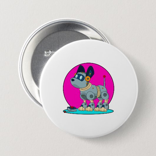 Hond als Robot Ronde Button 7,6 Cm (Voorkant /achterkant)