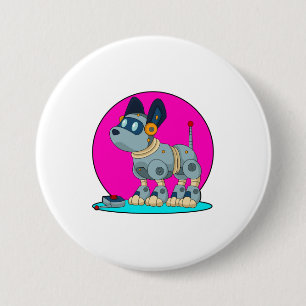Hond als Robot Ronde Button 7,6 Cm