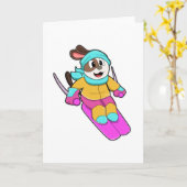 Hond als skiër met ski en sjaal kaart (Gele Bloem)