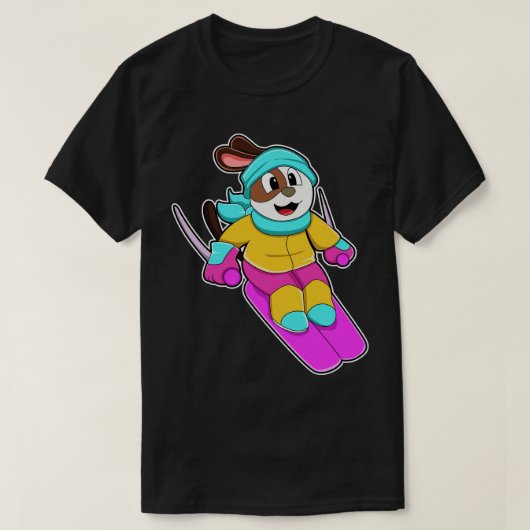 Hond als skiër met skischaal t-shirt (Design voorkant)