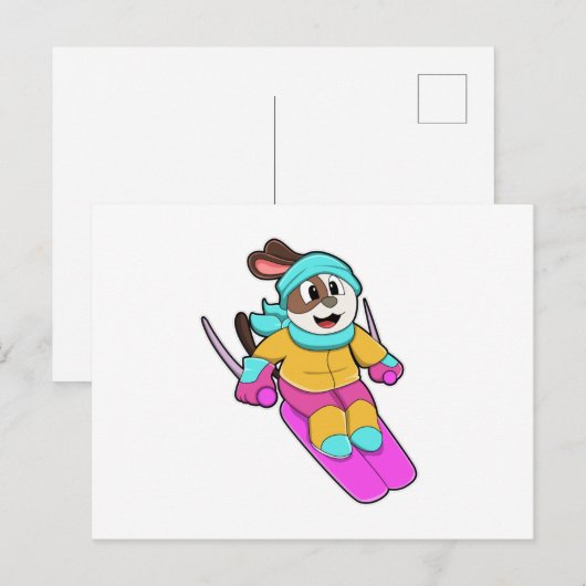 Hond als Skiloper met Ski en Sjaal Briefkaart (Voorkant / Achterkant)