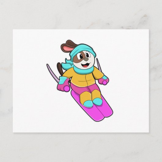 Hond als Skiloper met Ski en Sjaal Briefkaart (Voorkant)