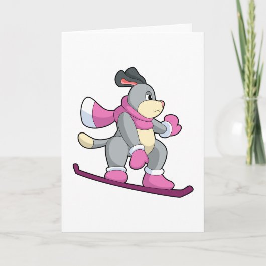 Hond als snowboarder met snowboard kaart (Voorkant)