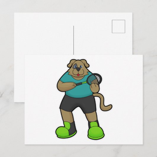 Hond als tennisspeler met tennisracket briefkaart (Voorkant / Achterkant)