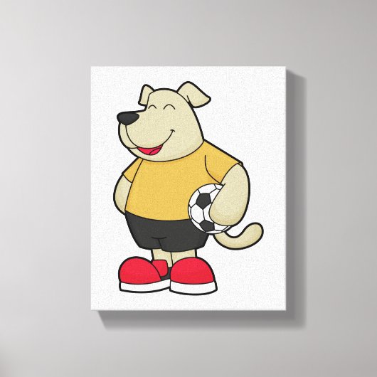 Hond als voetballer met Voetbal Canvas Afdruk (Voorkant)