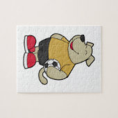 Hond als voetballer met Voetbal Legpuzzel (Horizontaal)