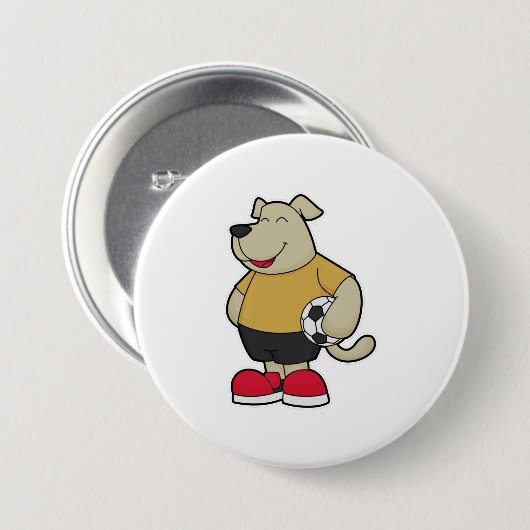 Hond als voetballer met Voetbal Ronde Button 7,6 Cm (Voorkant /achterkant)
