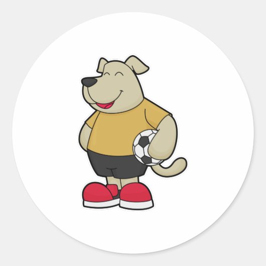 Hond als voetballer met Voetbal Ronde Sticker (Voorkant)