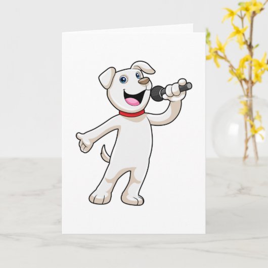 Hond als zanger met microfoon kaart (Gele Bloem)