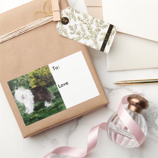 Hond Art Oud Engels Sheepdog Custom Rechthoekige Sticker (Geschenken)