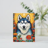 Hond Art Siberische Husk Bloem schilderij Briefkaart (Staand voorkant)