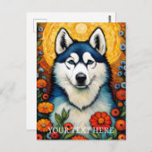 Hond Art Siberische Husk Bloem schilderij Briefkaart (Voorkant / Achterkant)