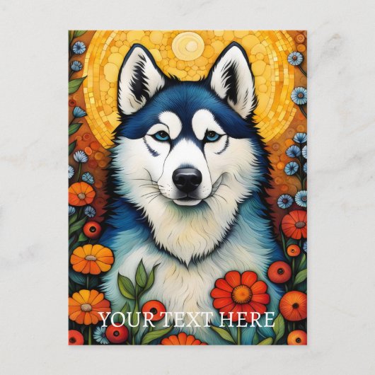 Hond Art Siberische Husk Bloem schilderij Briefkaart (Voorkant)