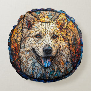 Hond Artistiek Glas-in-Lood Portret Rond Kussen