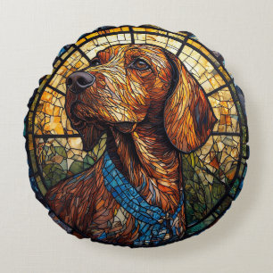 Hond Artistiek Glas-in-Lood Portret Rond Kussen