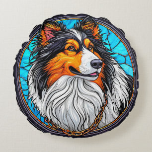 Hond Artistiek Glas-in-Lood Portret Rond Kussen