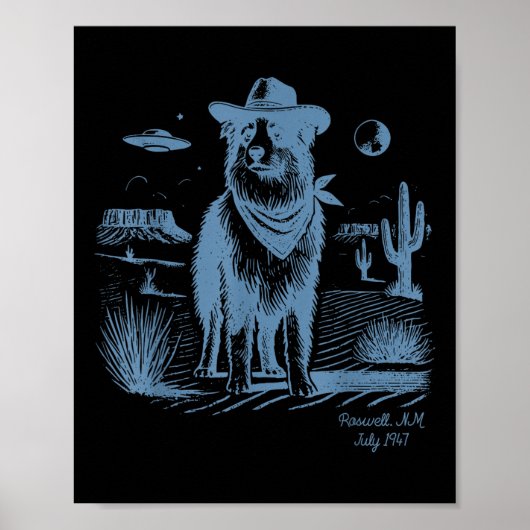 Hond Australian Shepherd Aussie  Ufo Western Poster (Voorkant)