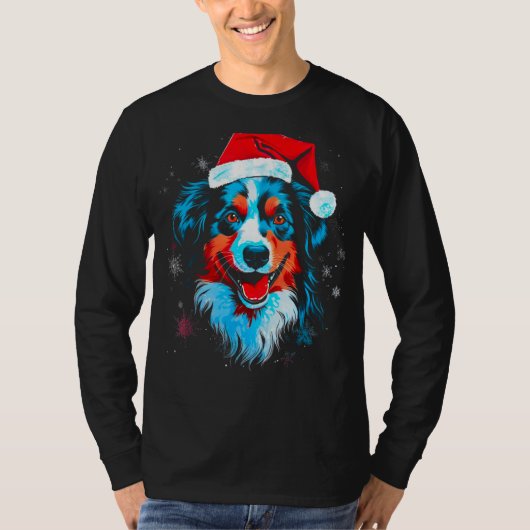 Hond Australian Shepherd Kerstmis T-shirt (Voorkant)