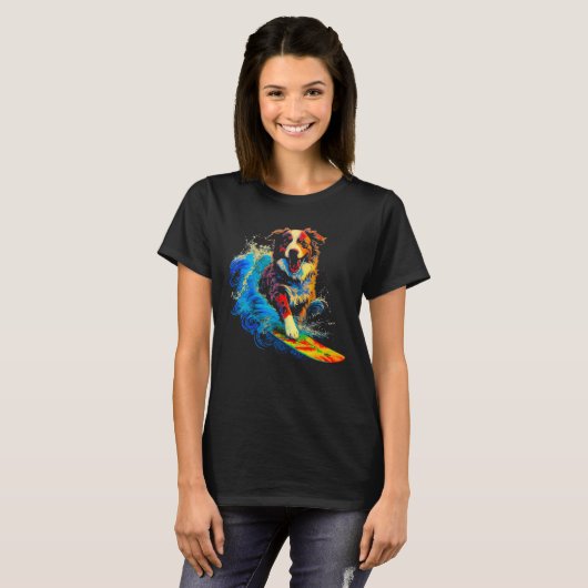 Hond Australian Shepherd Surfer T-shirt (Voorkant volledig)