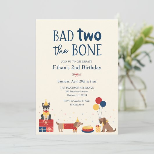 Hond Bad Two Het bot 2e verjaardagsfeestje Kaart (Staand voorkant)
