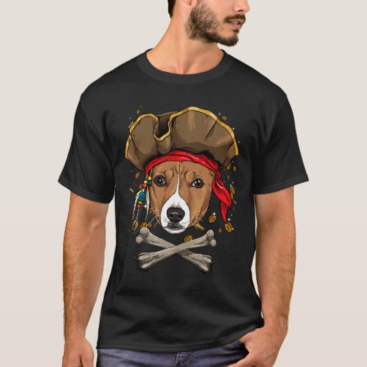 Hond Basenji Afrikaanse Basenji Hond Pirate Jolly T-shirt (Voorkant)