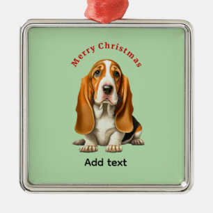 Hond, Basset Hound sjabloon, Kerstmis  Metalen Ornament