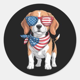 Hond Beagle Amerikaanse Vlag Bandana Patriottisch Ronde Sticker