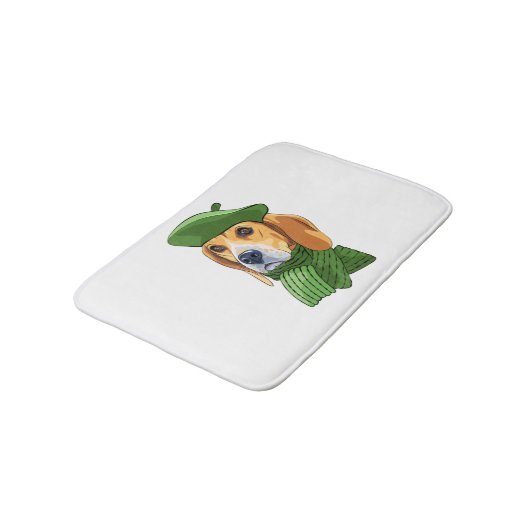 Hond Beagle in groene Franse baret Badmat (Gekanteld)