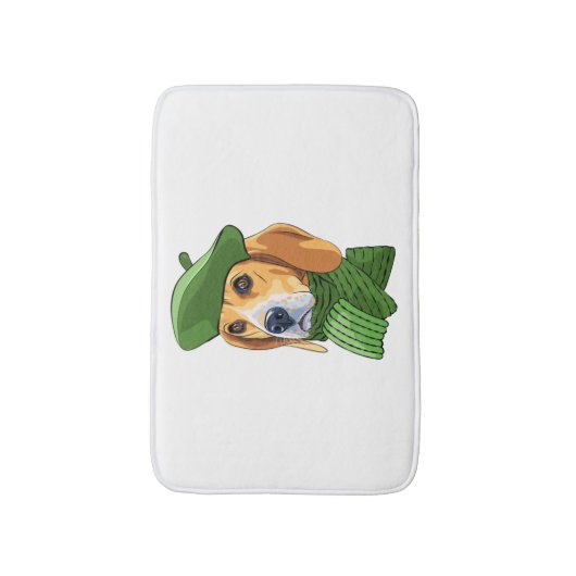 Hond Beagle in groene Franse baret Badmat (Voorkant Verticaal)