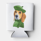 Hond Beagle in groene Franse baret Blikjeskoeler (Voorkant)