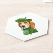 Hond Beagle in groene Franse baret Kartonnen Onderzetters (Schuin)