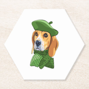 Hond Beagle in groene Franse baret Kartonnen Onderzetters