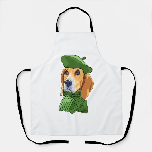 Hond Beagle in groene Franse baret Schort (Voorkant)