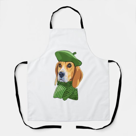 Hond Beagle in groene Franse baret Schort (Voorkant)