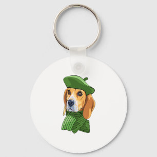 Hond Beagle in groene Franse baret Sleutelhanger
