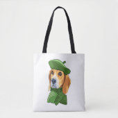 Hond Beagle in groene Franse baret Tote Bag (Voorkant)