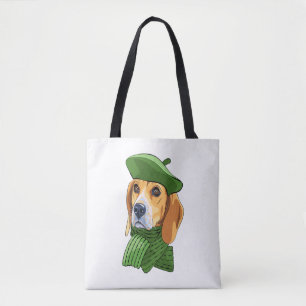 Hond Beagle in groene Franse baret Tote Bag