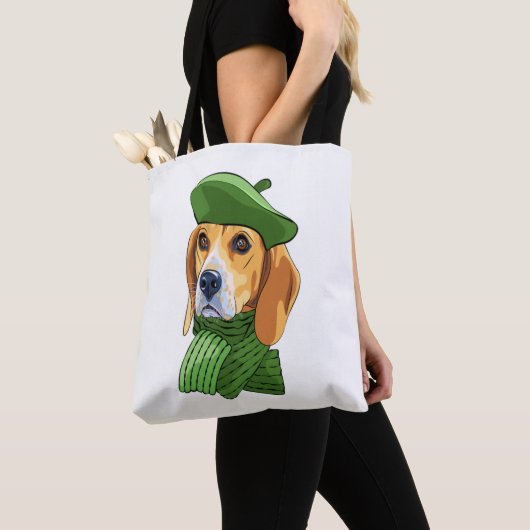 Hond Beagle in groene Franse baret Tote Bag (Dichtbij)