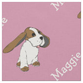 Hond Beagle Met Naam Blush Roze Stof Per Meter (Close Up)
