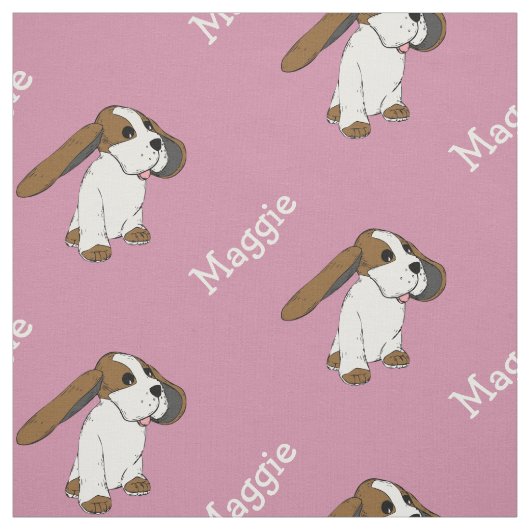 Hond Beagle Met Naam Blush Roze Stof Per Meter (Swatch)