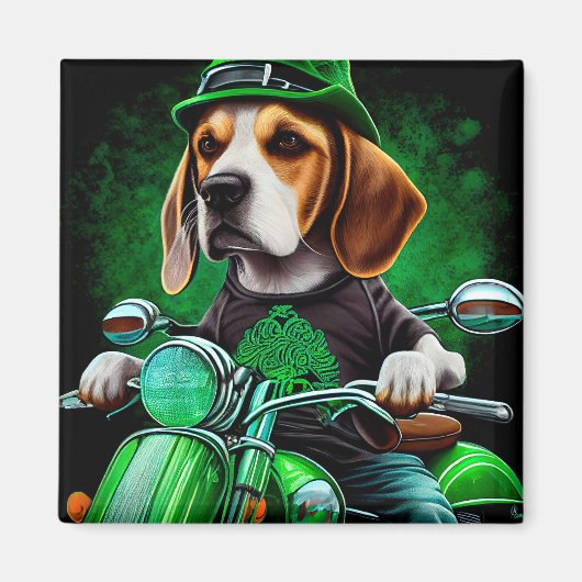 Hond Beagle rijdt fiets St. Patrick's Day Magneet (Voorkant)
