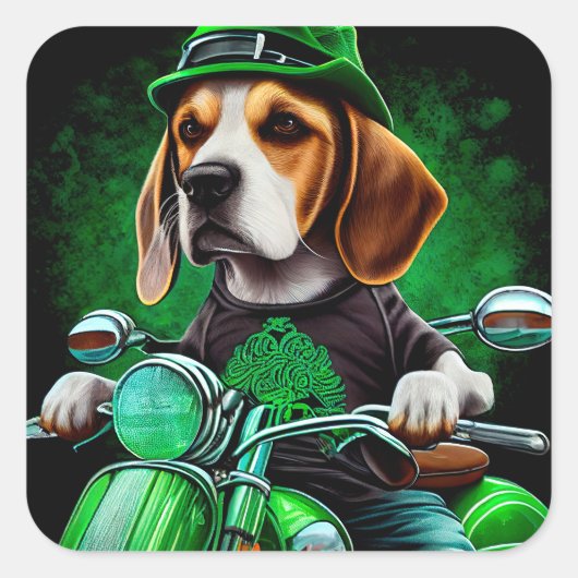 Hond Beagle rijdt fiets St. Patrick's Day Vierkante Sticker (Voorkant)