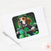 Hond Beagle rijdt fiets St. Patrick's Day Vierkante Sticker (Envelop)