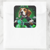 Hond Beagle rijdt fiets St. Patrick's Day Vierkante Sticker (Tas)
