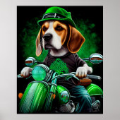Hond Beagle rijdt op fiets St. Patrick's Day Poster (Voorkant)