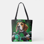 Hond Beagle rijdt op fiets St. Patrick's Day Tote Bag (Achterkant)