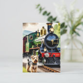 Hond begroet stoomtrein briefkaart (Staand voorkant)